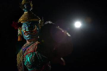 Thai classical masked play(or masked ballet) performed by traditional Thai style dancers waring the costume and mask in the story of Ramayana.This pic performed as Ravana or 