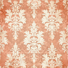 Fototapeta premium Elegant distressed damask pattern on a coral background.