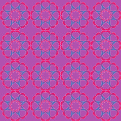 Abstract seamless floral pattern in blue color on pink background