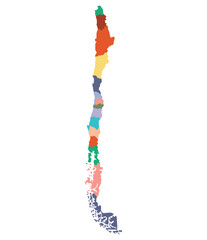Chile map. Map of Chile in administrative provinces in multicolor