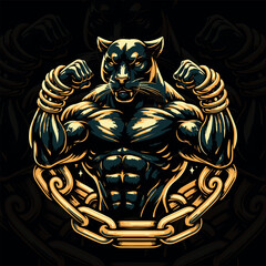 Vector Angry Panther bodybuilder concept illustration design, Generative Ai