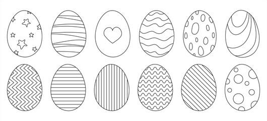 Easter eggs set doodle style. Happy easter hand drawn isolated on white background. Vector 10 eps.