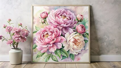 Pink Peonies Watercolor Wall Art: Printable Floral Poster for Vertical Home Decor