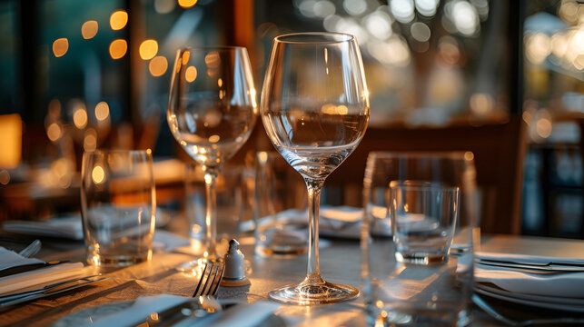 empty wine glasses on the table, generative Ai