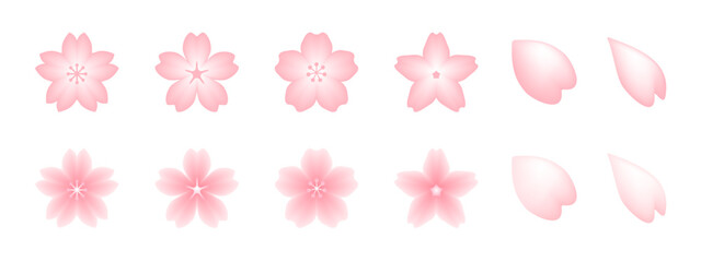 Cute pink Japanese cherry blossoms, stylish spring cherry blossom petals, vector icon illustration material set © and4me