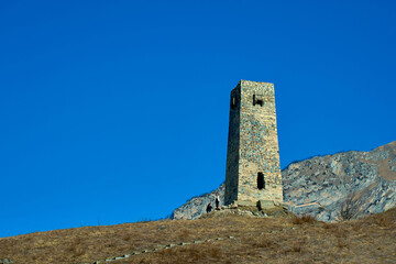 Caucasian watchtower in the mountains