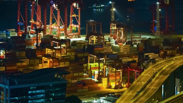 Timelapse night at Hong Kong of container terminals