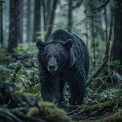 Obraz premium Encountering Bear in the Wild. Witnessing Nature's Majestic Predators. Exploring the Untamed Beauty of Forest Habitats and Wildlife. From Grizzlies to Black Bears