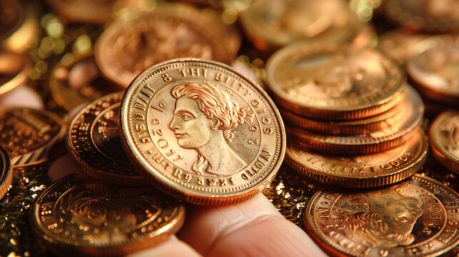 Close-up of classic gold coins.