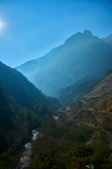 Beautiful view of the high mountains in winter