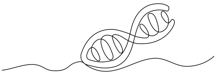 DNA continuous one line drawing. Genome linear structure symbol. Vector illustration isolated on white.