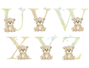 Watercolor baby letters for invitation card, nursery poster and other.