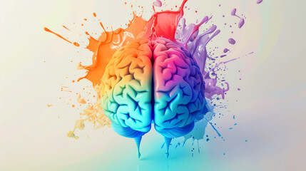 colorful brain amid a blue composition. the brain symbolizes creativity, intellect, and innovation. Ideal for promoting events related to neuroscience, psychology, or education. A poster with a brain