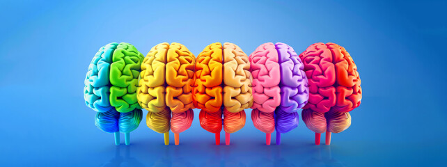 colorful brain amid a blue composition. the brain symbolizes creativity, intellect, and innovation. Ideal for promoting events related to neuroscience, psychology, or education. A poster with a brain