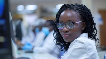 Sterile environment of the laboratory, a dedicated female scientist conducts research, delving into the intricate realms of biotechnology and biochemistry