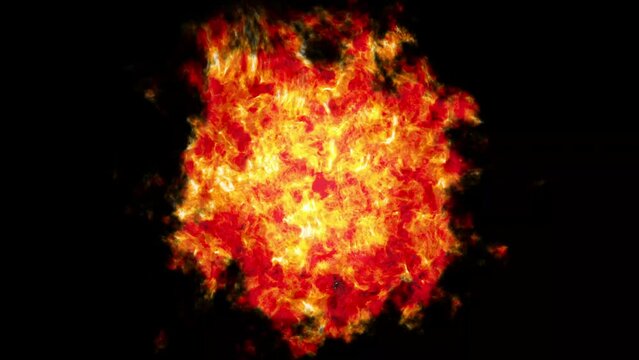 Red orange flame digital motion graphic background loop isolated on black.