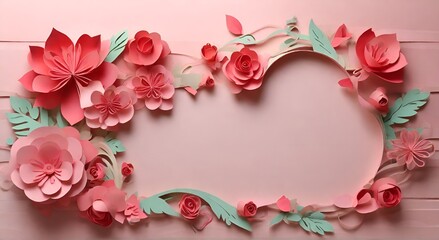 Custom Design Flower Frame with pink flowers on pink background, Natural Artwork Beautiful Floral Frames, AI generated