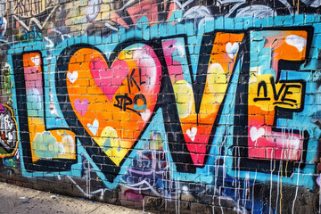 Word LOVE in a graffiti style. Bright letters on the wall
