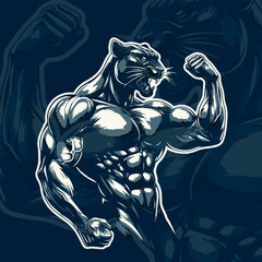 Vector Angry Panther bodybuilder concept illustration design, Generative Ai - obrazy, fototapety, plakaty