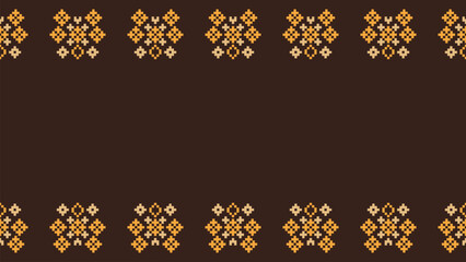 Traditional ethnic motifs ikat geometric fabric pattern cross stitch.Ikat embroidery Ethnic oriental Pixel brown background. Abstract,vector,illustration. Texture,scarf,decoration,wallpaper.