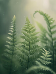 Fototapeta premium Green fern in the forest over blurred background