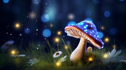 Enchanted glowing mushroom in a mystical forest with a wizardly ambiance and magical allure