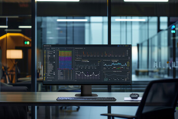 Fototapeta premium Business graph on computer screen in dark office