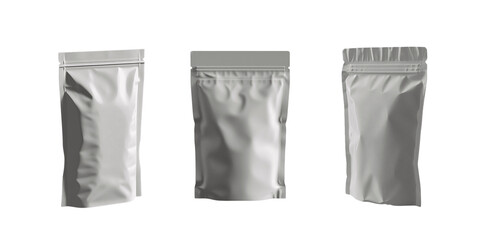 Set of Sealed Flexible Packaging Pouches on isolated transparent background, PNG