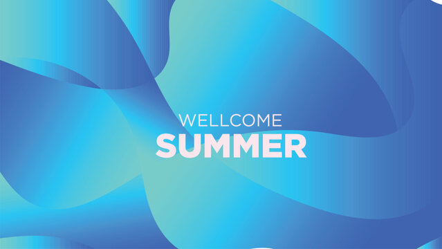 wellcome summer in abstract cold blue background