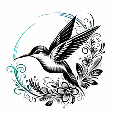 Fototapeta premium hummingbird vecor style PNG image with abstract line and color