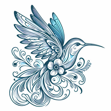 hummingbird vecor style PNG image with abstract line and color