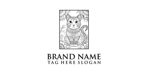 vector cat logo, modern concept, combination of line art