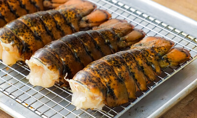 Shrimp big raw on grate. Homemade cooking shrimp prawn, serving food for restaurant, menu, advert or package, close up, selective focus
