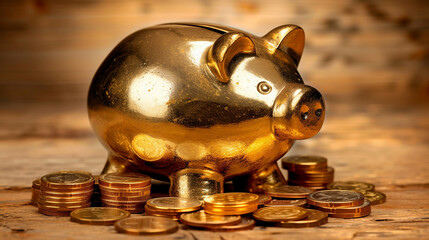 golden piggy bank with gold coins