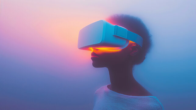 A woman wearing virtual reality glasses. Modern technology concept