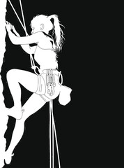Silhouette wall climbing woman sport black color only