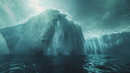 Crisis concept Global warming and melting glaciers, Iceberg in the ocean with a view underwater,...
