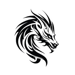 Obraz premium Vector Art of a Tribal Dragon Head Tattoo, Silhouette
