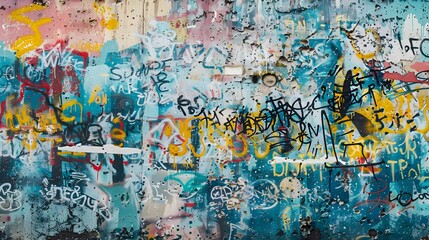 Abstract wall scribbles background. Street art graffiti texture with tags, drawings, inscriptions...