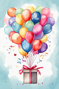 Colored balloons drawn watercolor