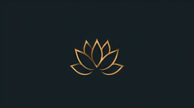 logo of a lotus flower golden, minimalistic, vector, black background 