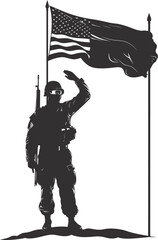 Silhouette Soldiers or Army pose in front of the blank flag black color only