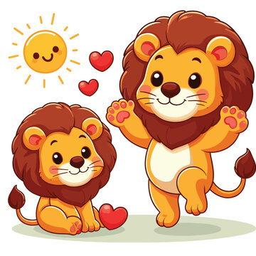 cute funny lion vector on white background
