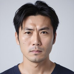 Obraz premium Headshot of a 35-year-old Japanese man with serious expression