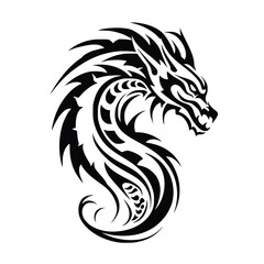 Silhouette Vector Art of a Dragon Head in Tribal Tattoo Style