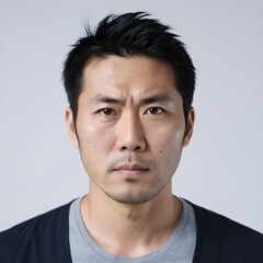 Obraz premium Headshot of a 35-year-old Japanese man with serious expression