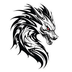 Tattoo Vector Art, Tribal Dragon Head Silhouette, Illustration