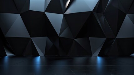 minimalism abstract 3d background for car advertising, black room with floor, black triangles and...