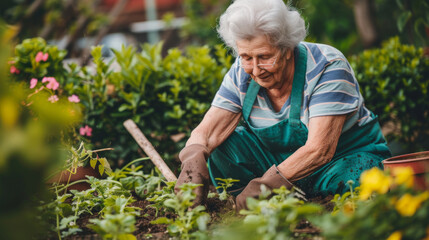 Naklejka na ściany i meble Senior woman enjoying gardening