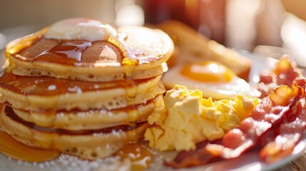 Hearty Breakfast Platter with Bacon and Eggs - obrazy, fototapety, plakaty